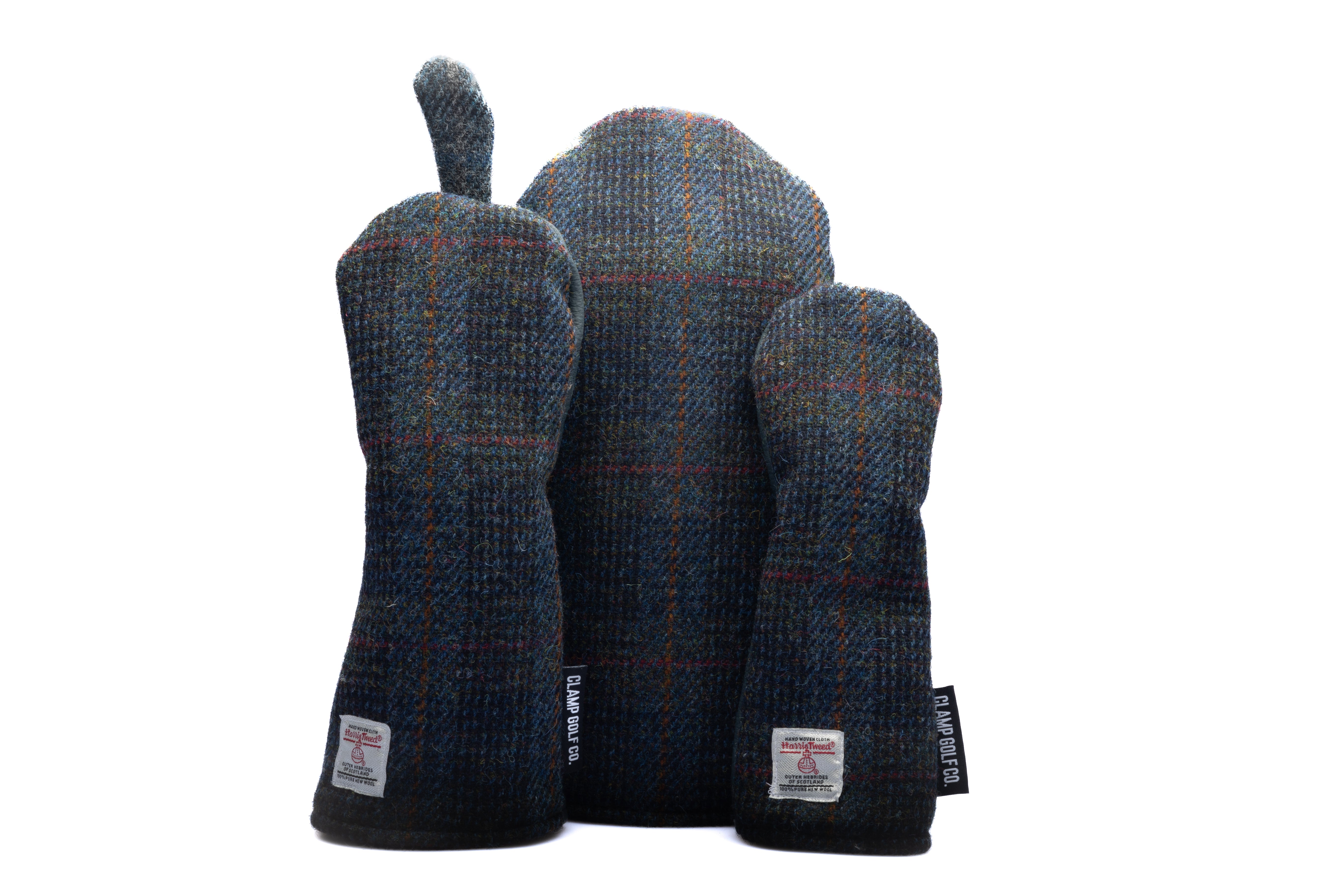 Dark Blue Houndstooth with Orange and Berry Overcheck Harris Tweed® Headcovers